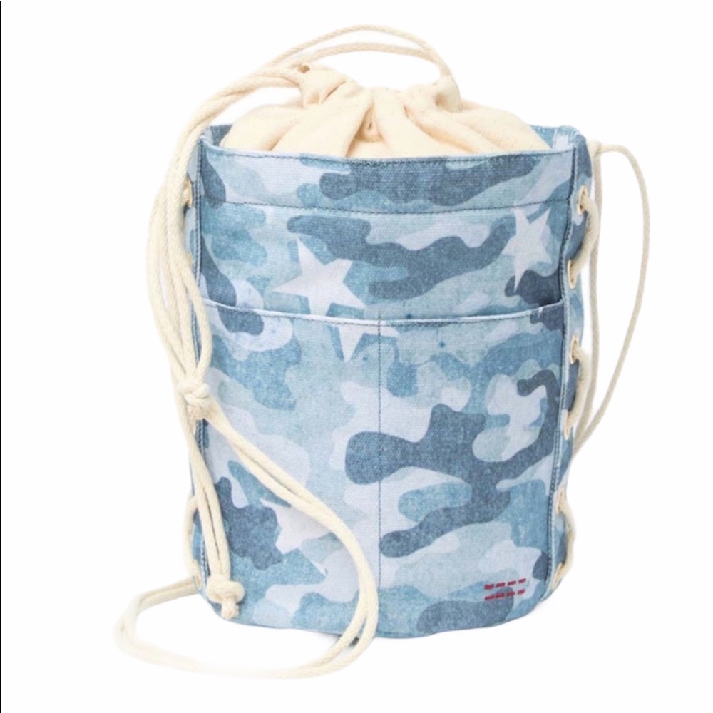 Peace Love World Drawstring Bucket Bag